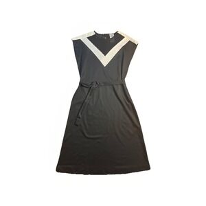 Vintage 1980s Miss Oops California Sleeveless Black White Chevron Midi Dress 4